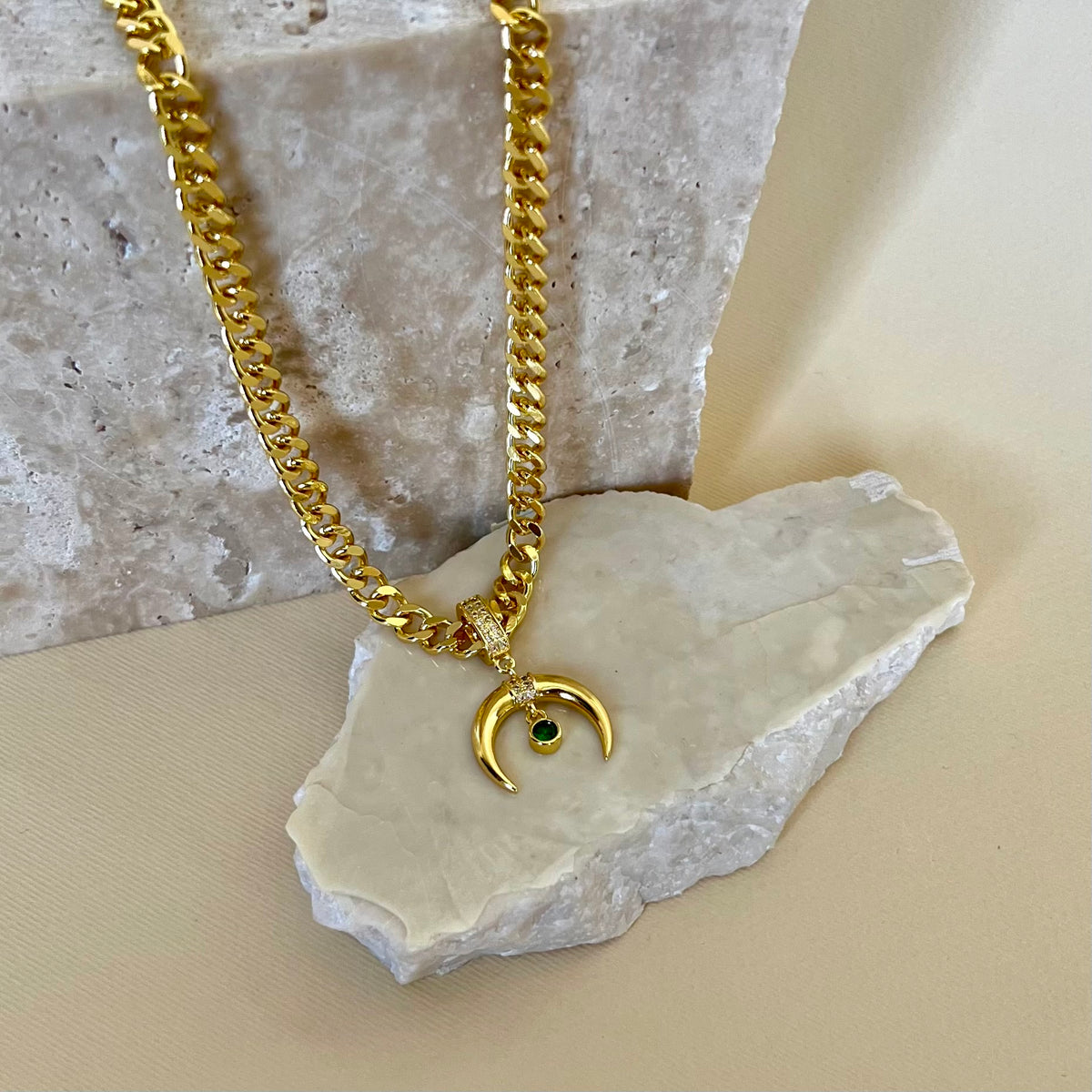 Lunar Green | Gold Plated Necklace