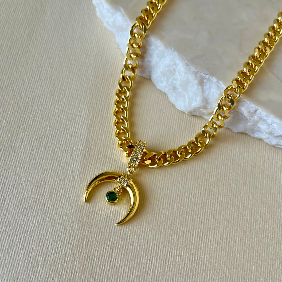 Lunar Green | Gold Plated Necklace
