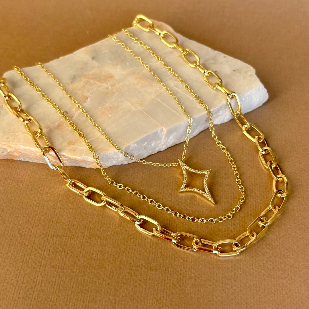 Avelune | Triple Layers Gold Plated Necklace