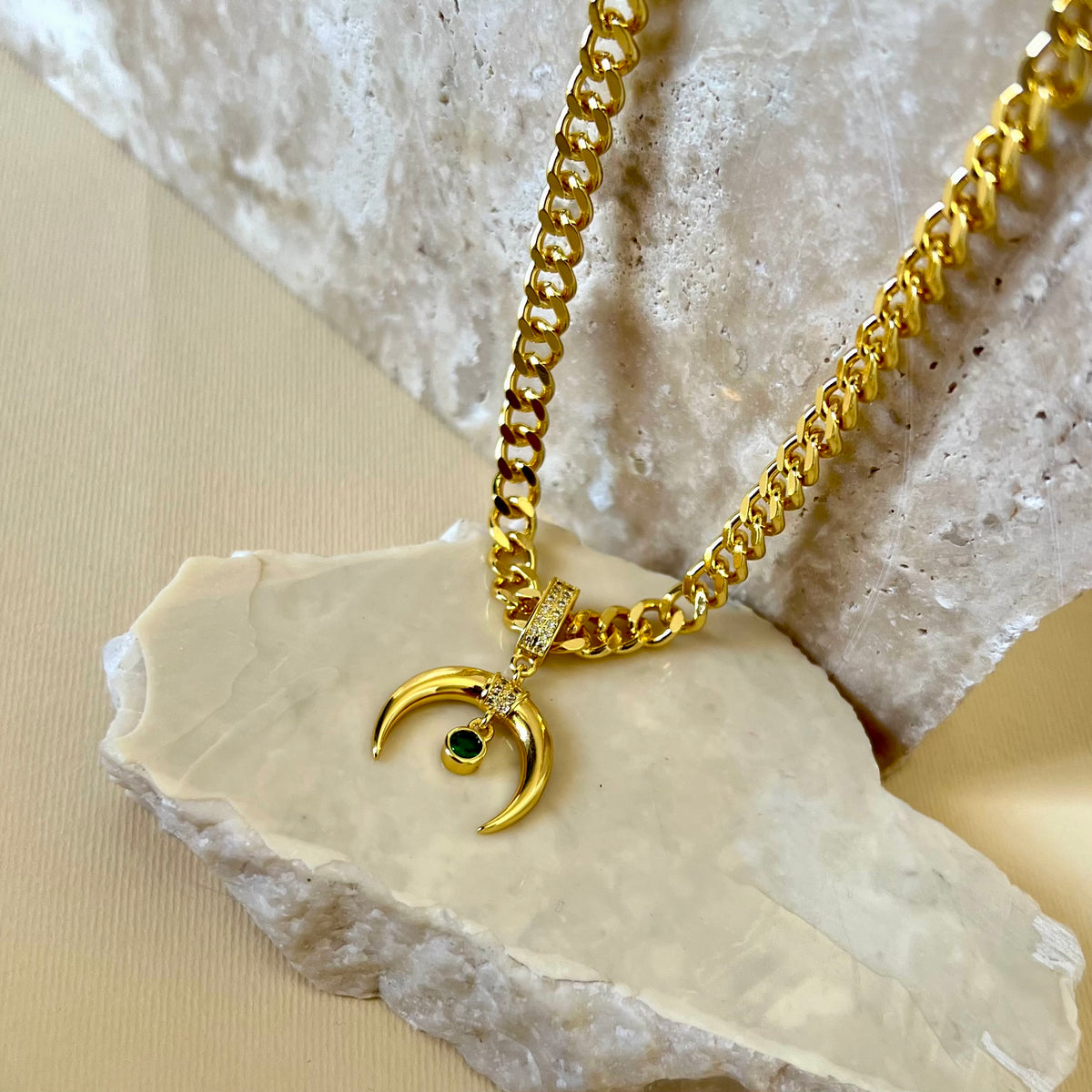 Lunar Green | Gold Plated Necklace