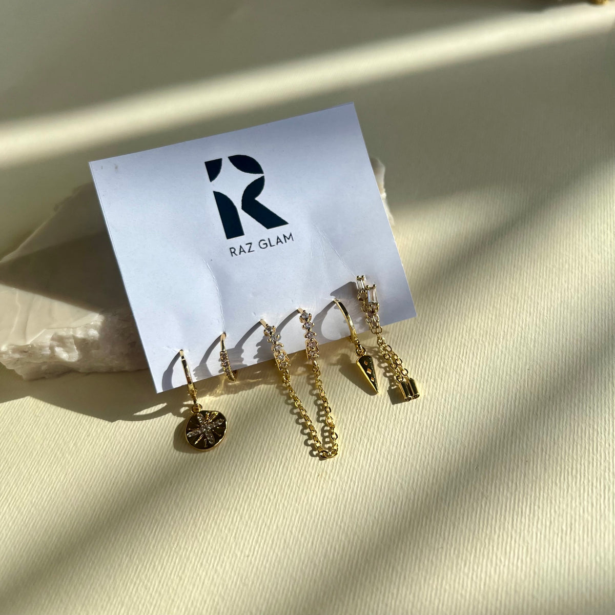 Impuria 07 | Gold Plated Earrings [ set of 6 Earrings ]
