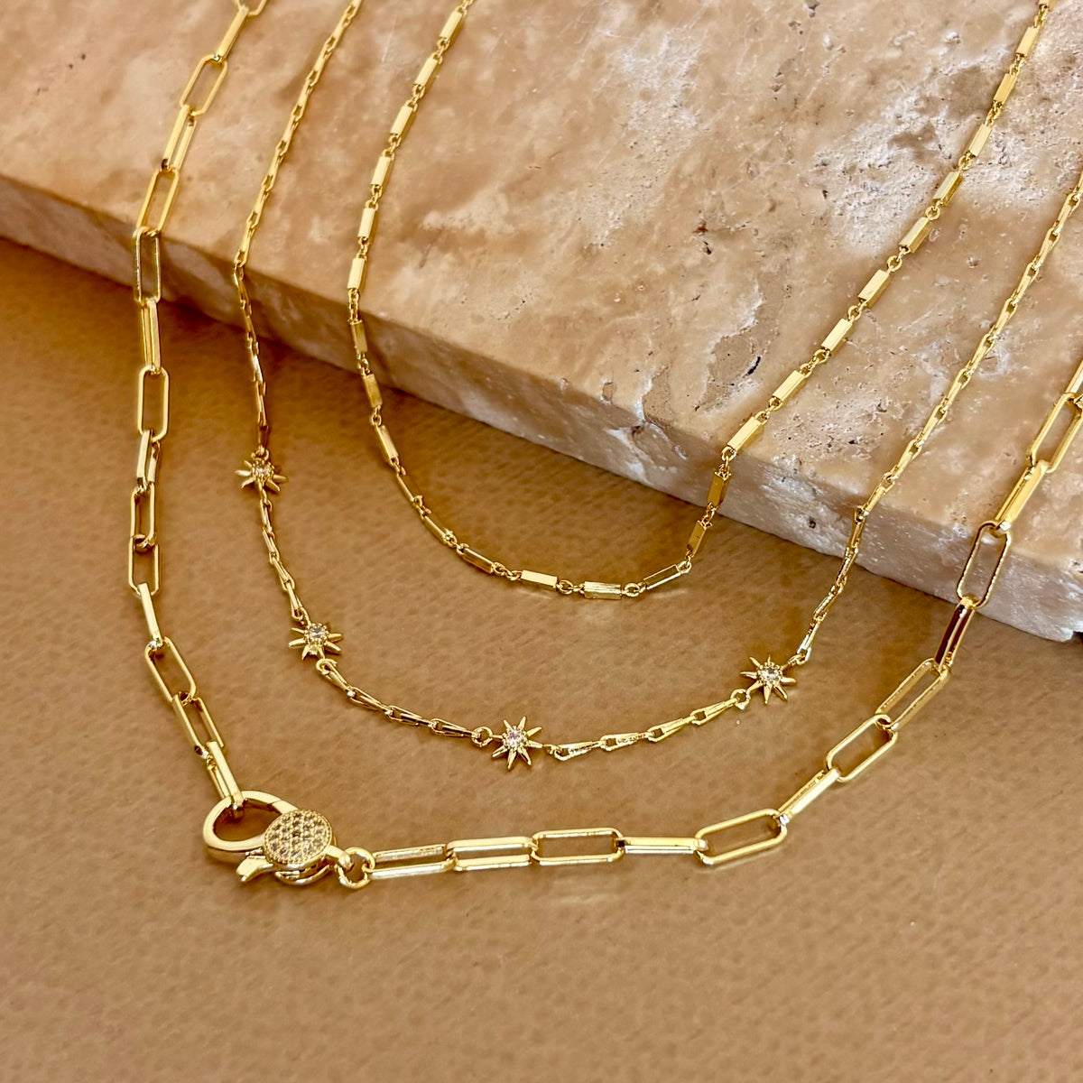 Cairon | Triple Layer Gold Plated Necklace