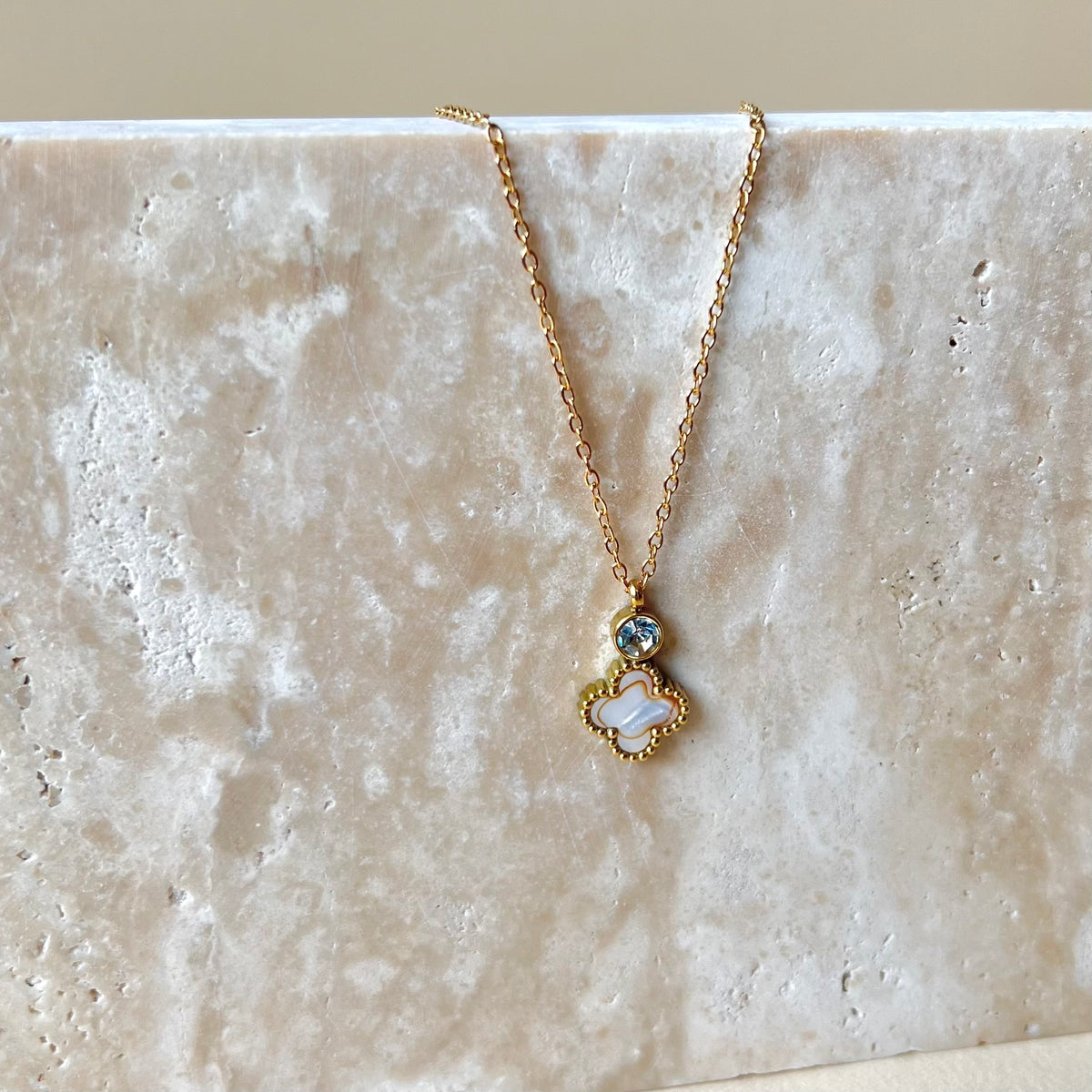 Crystal White Cleef | Gold Plated Necklace