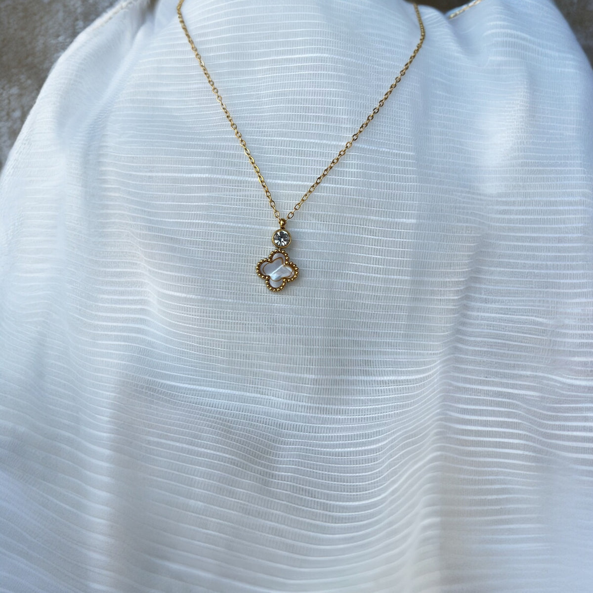 Crystal White Cleef | Gold Plated Necklace