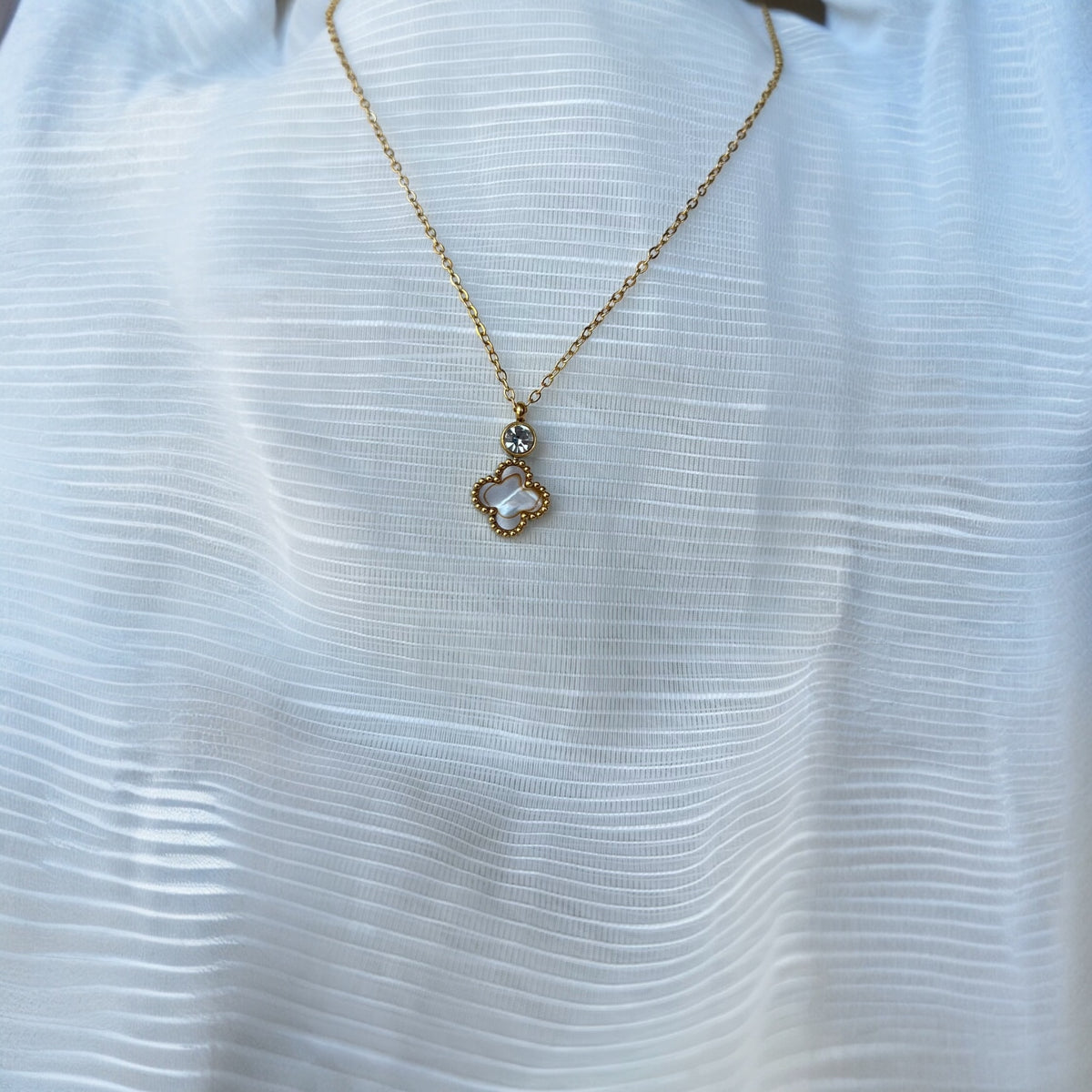 Crystal White Cleef | Gold Plated Necklace