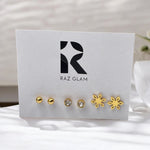 Studs 02 | Gold Plated Earrings [Set of 3 Pairs]