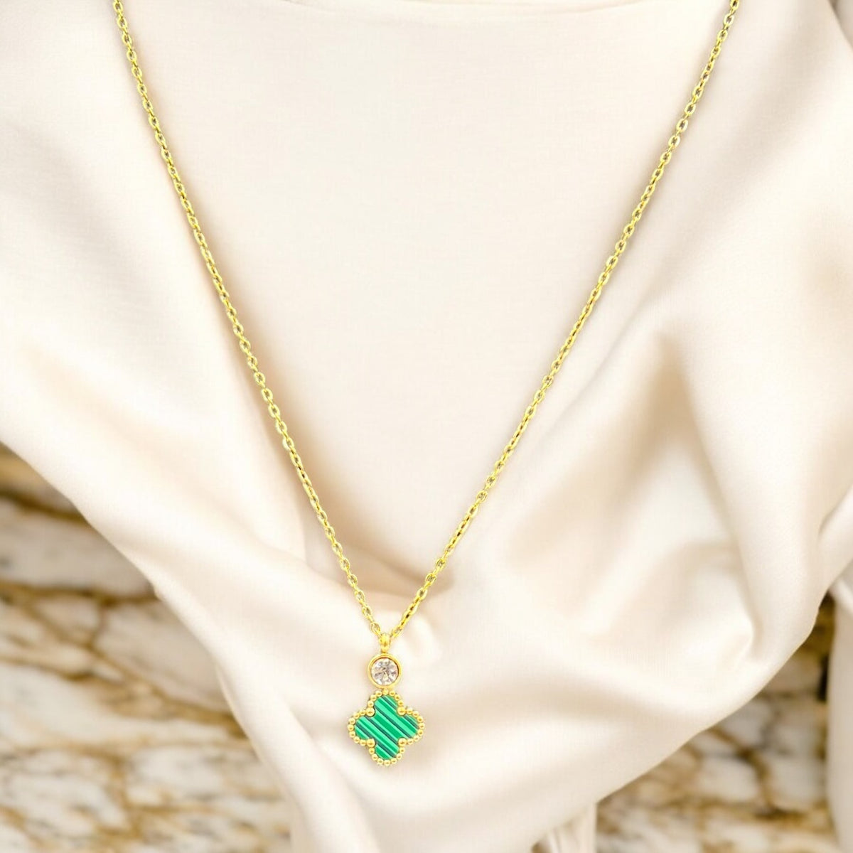 Crystal Green Cleef | Stainless Steel Necklace