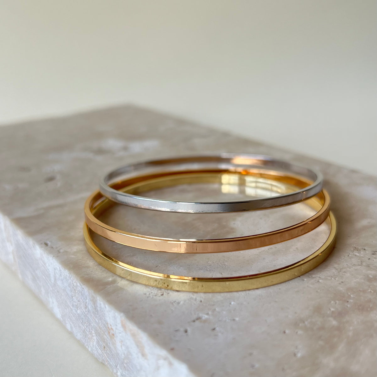 Triple Plain Orbit 02 | 18K Gold Plated Bangles [Set of 3 Pieces]
