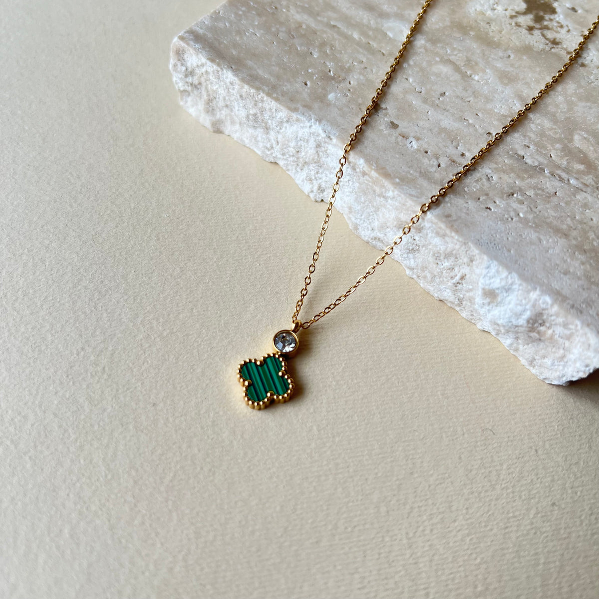 Crystal Green Cleef | Stainless Steel Necklace