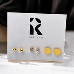 Studs 03|Gold Plated Earrings [Set of 3 Pairs]