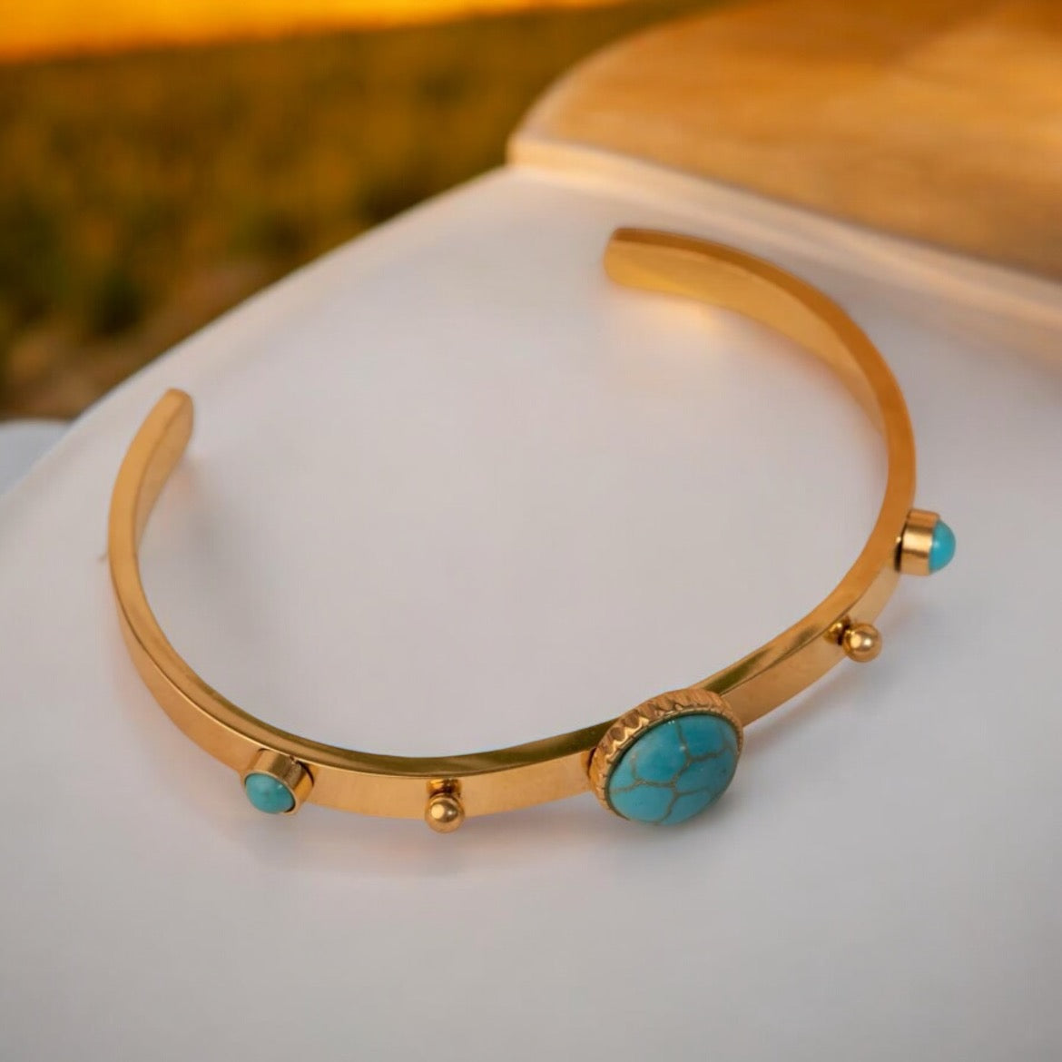 Arc Blu | Stainless Steel With Blue Stone Bangle